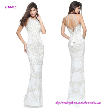 Shining Halter Crystal Beaded Sheath Evening Dress with Spahetti Back